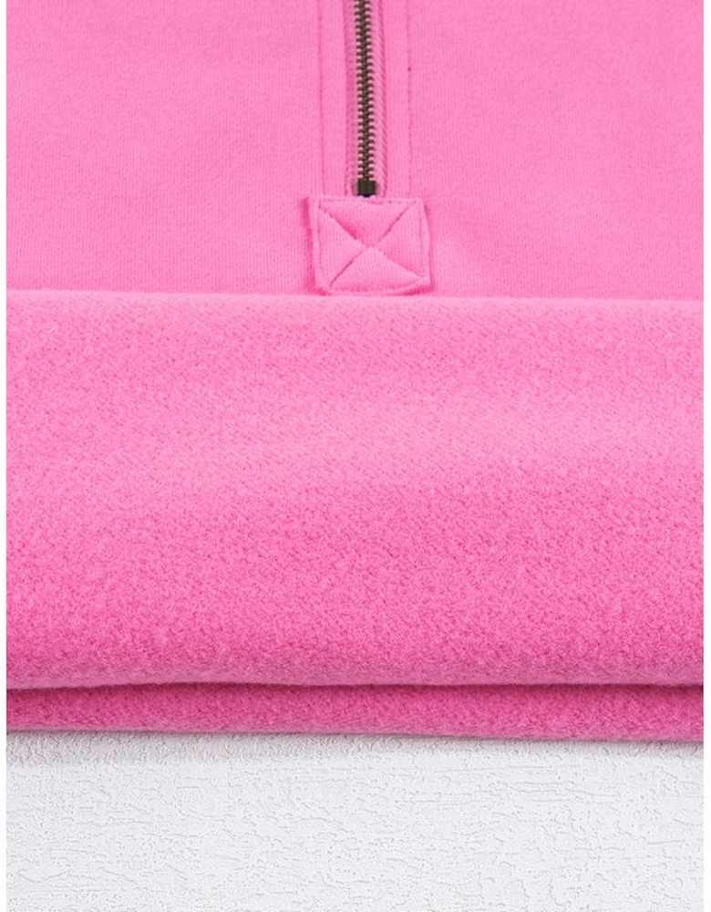 Bonbon Fleece Lined Half Zipper Kangaroo Pockets Loose Hoodie