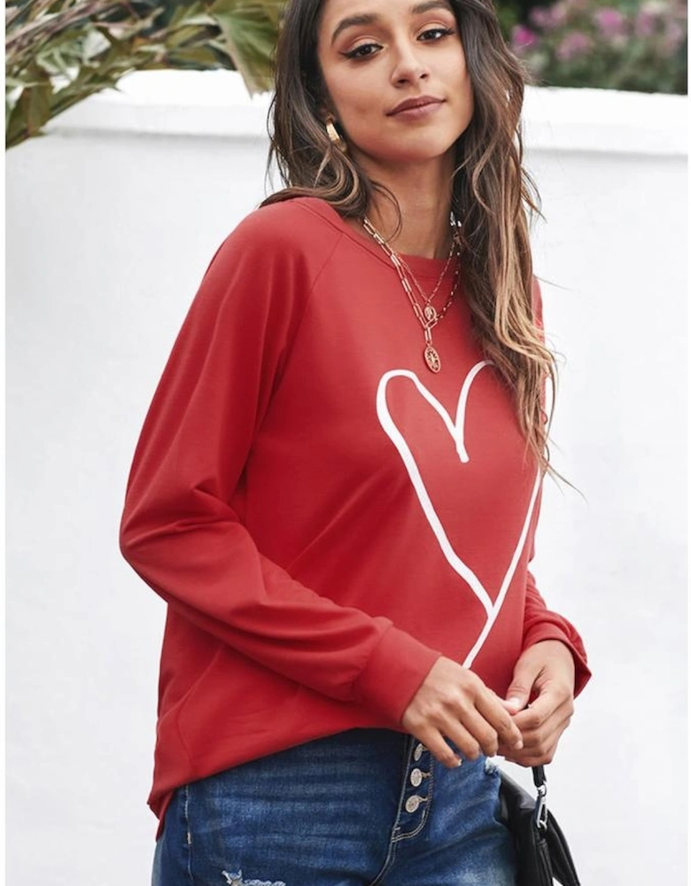 Red Simple Heart Graphic Valentine\'s Sweatshirt
