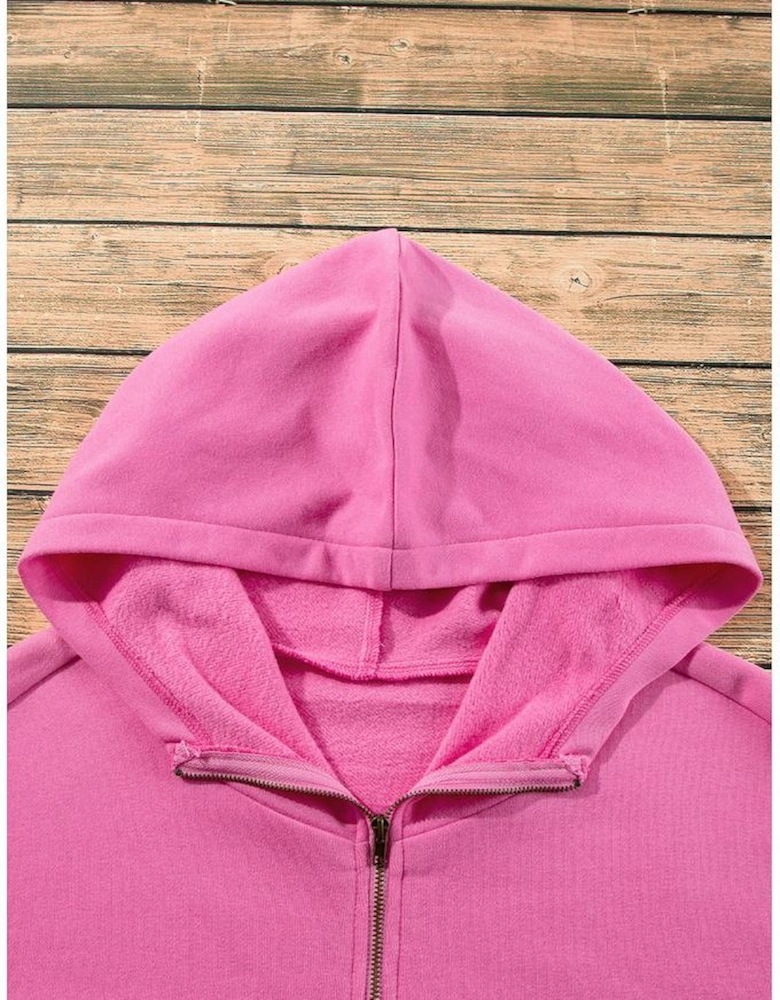 Bonbon Fleece Lined Half Zipper Kangaroo Pockets Loose Hoodie