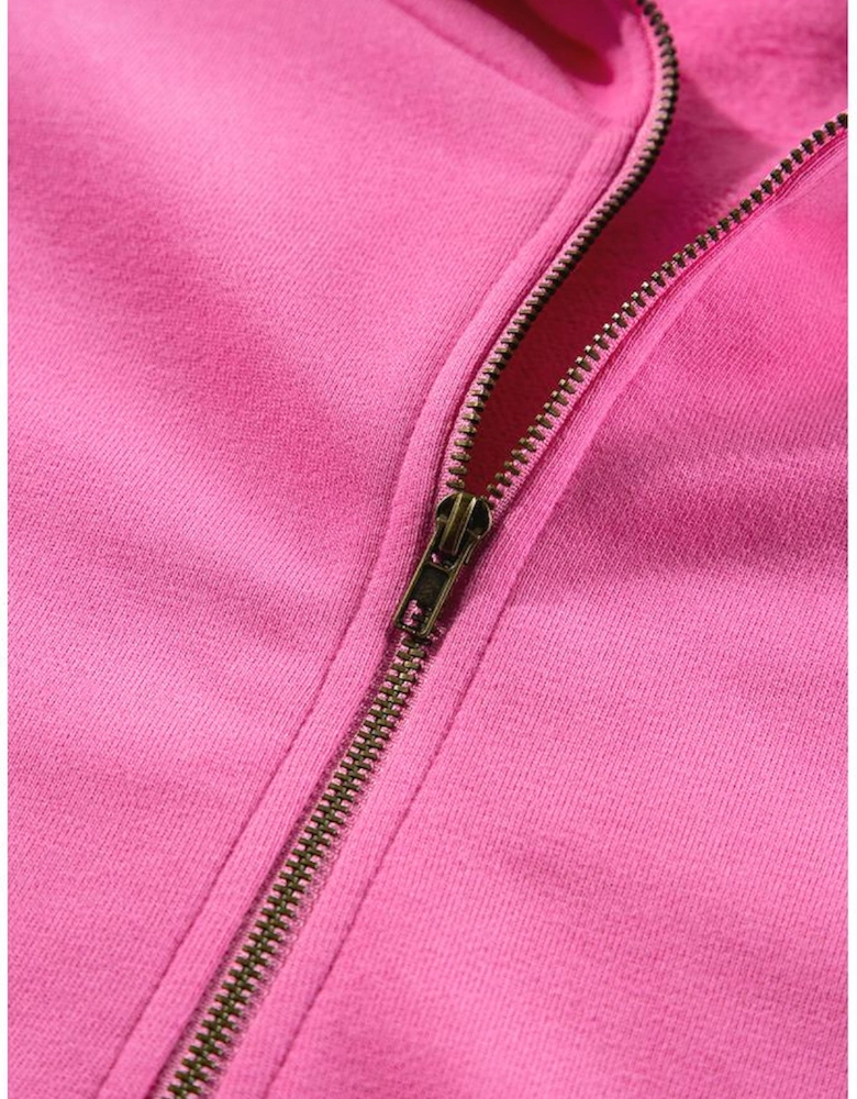 Bonbon Fleece Lined Half Zipper Kangaroo Pockets Loose Hoodie