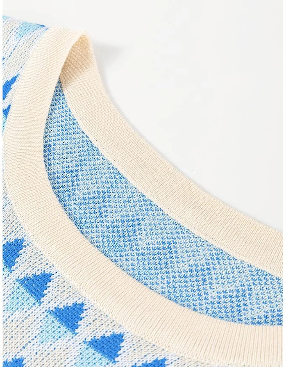 Sky Blue Stripe Geometric Print Round Neck Slim Fit Sweater Vest