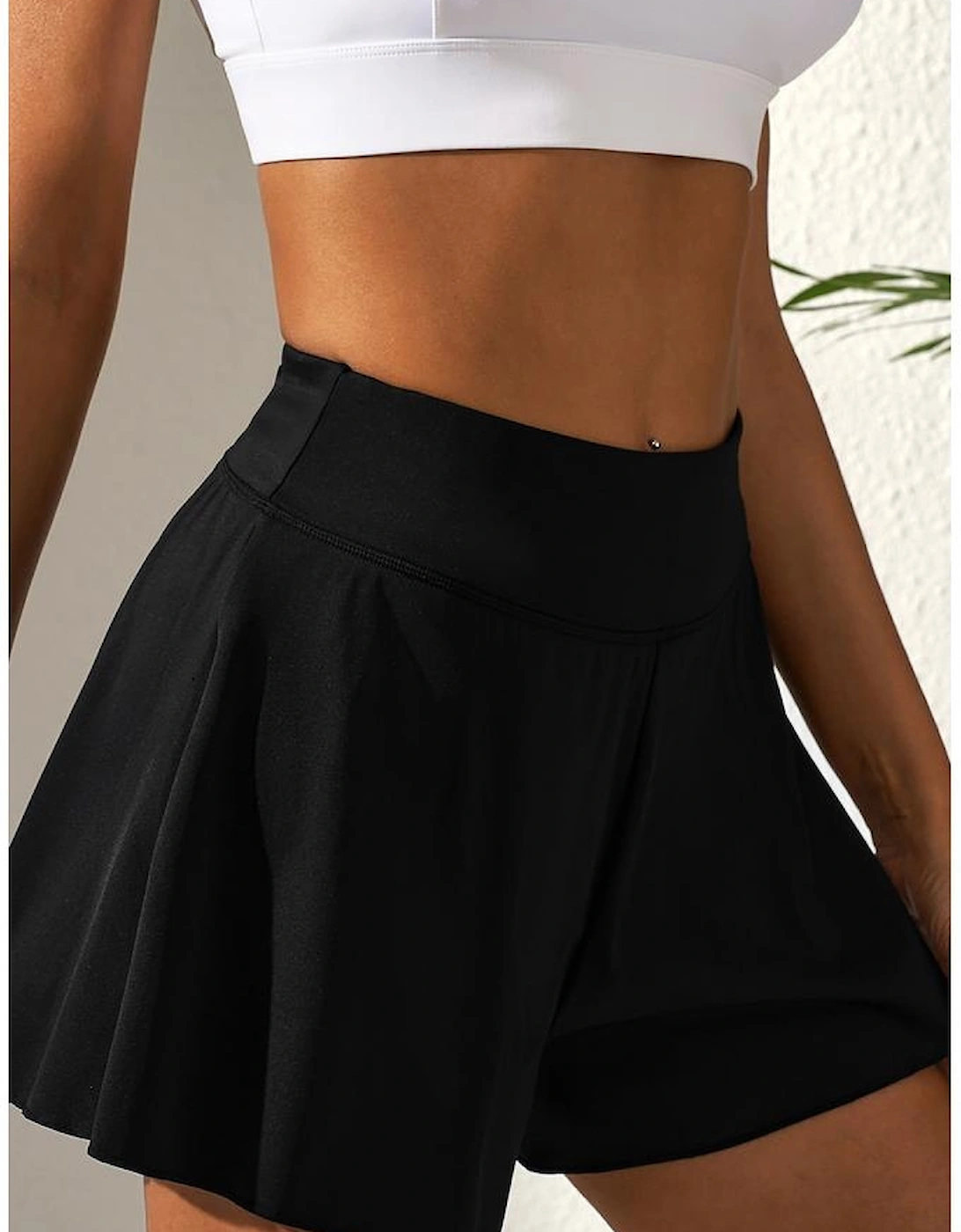 Black Solid Color High Waist Wide Leg Swim Bottom, 16 of 15