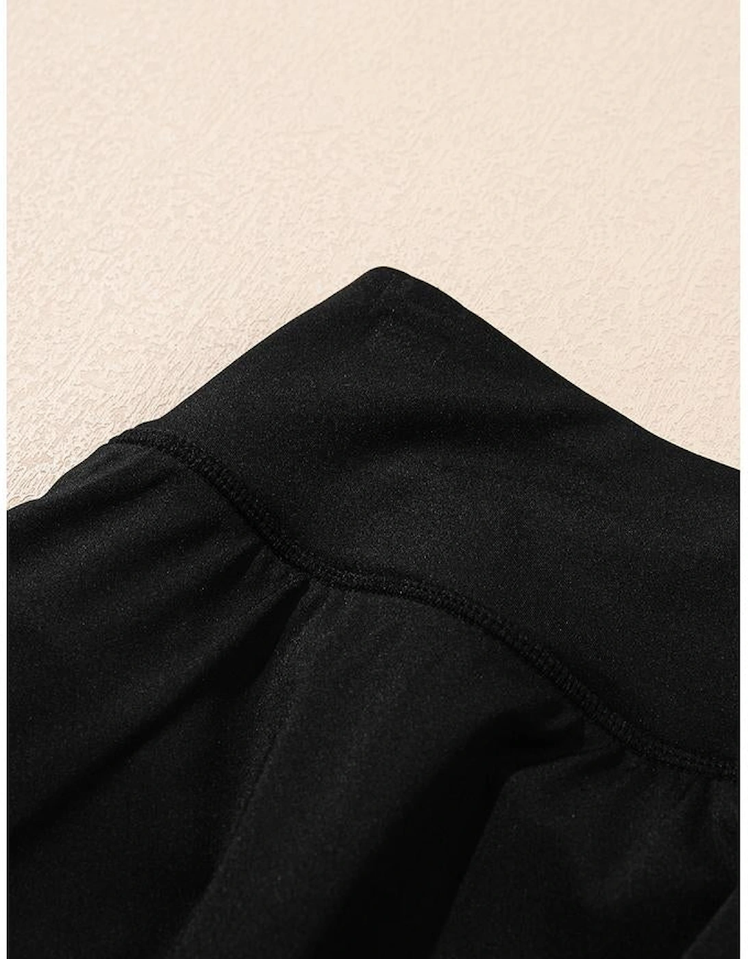 Black Solid Color High Waist Wide Leg Swim Bottom