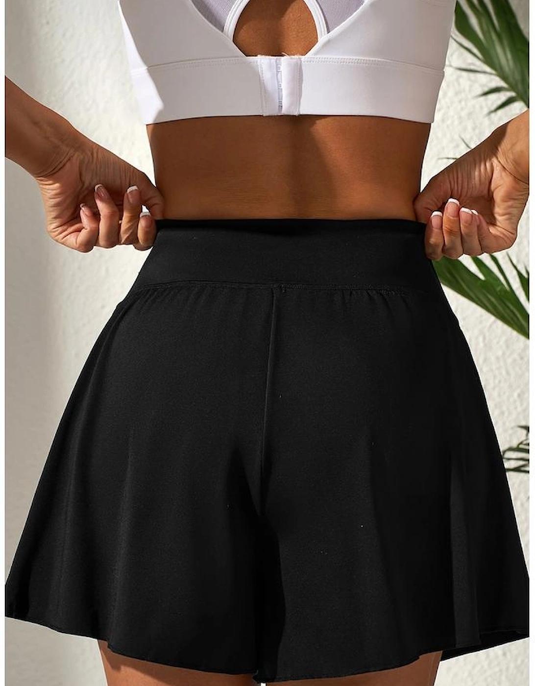 Black Solid Color High Waist Wide Leg Swim Bottom
