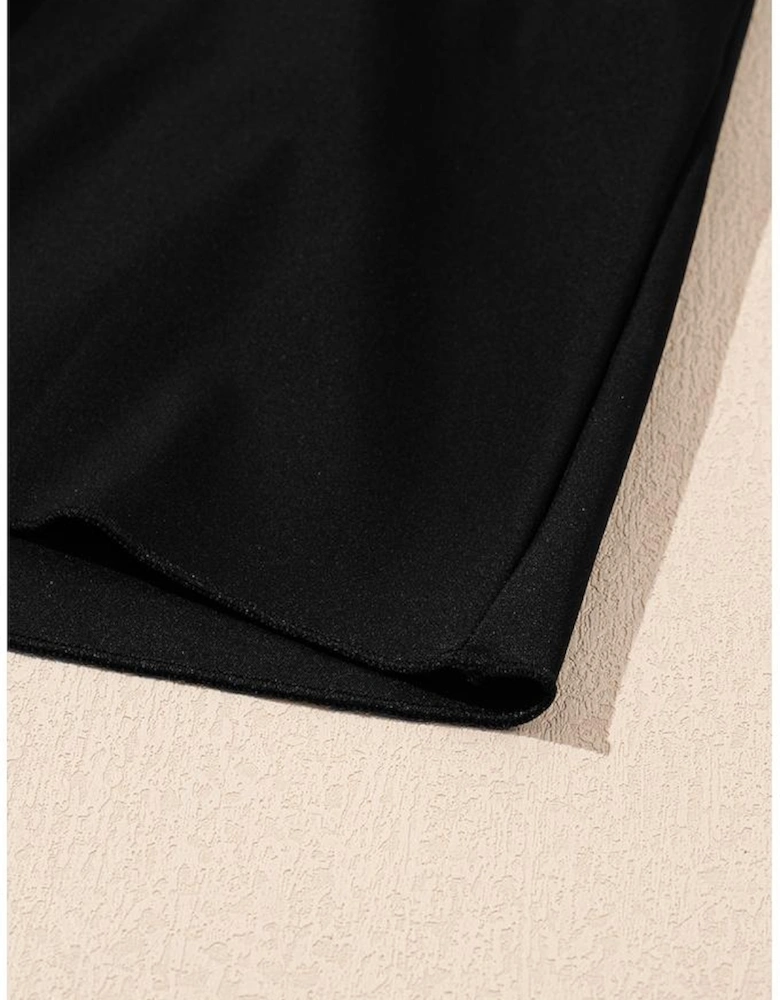 Black Solid Color High Waist Wide Leg Swim Bottom