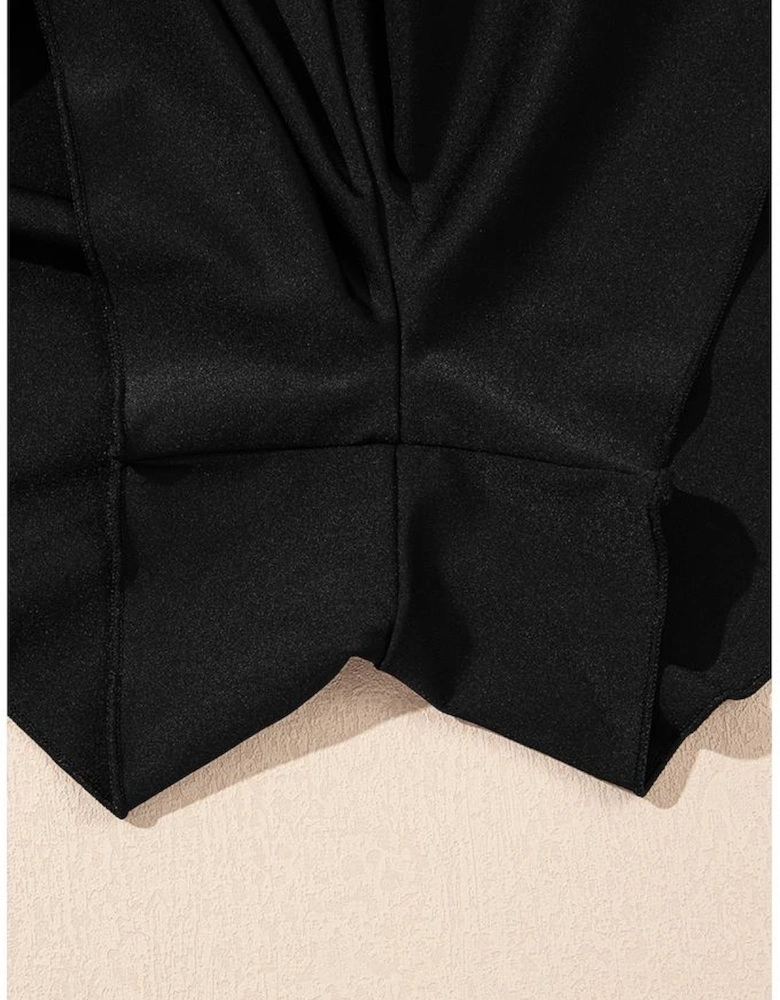 Black Solid Color High Waist Wide Leg Swim Bottom