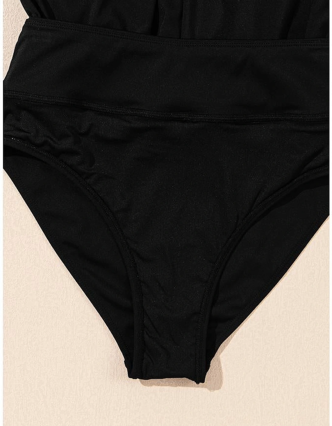 Black Solid Color High Waist Wide Leg Swim Bottom