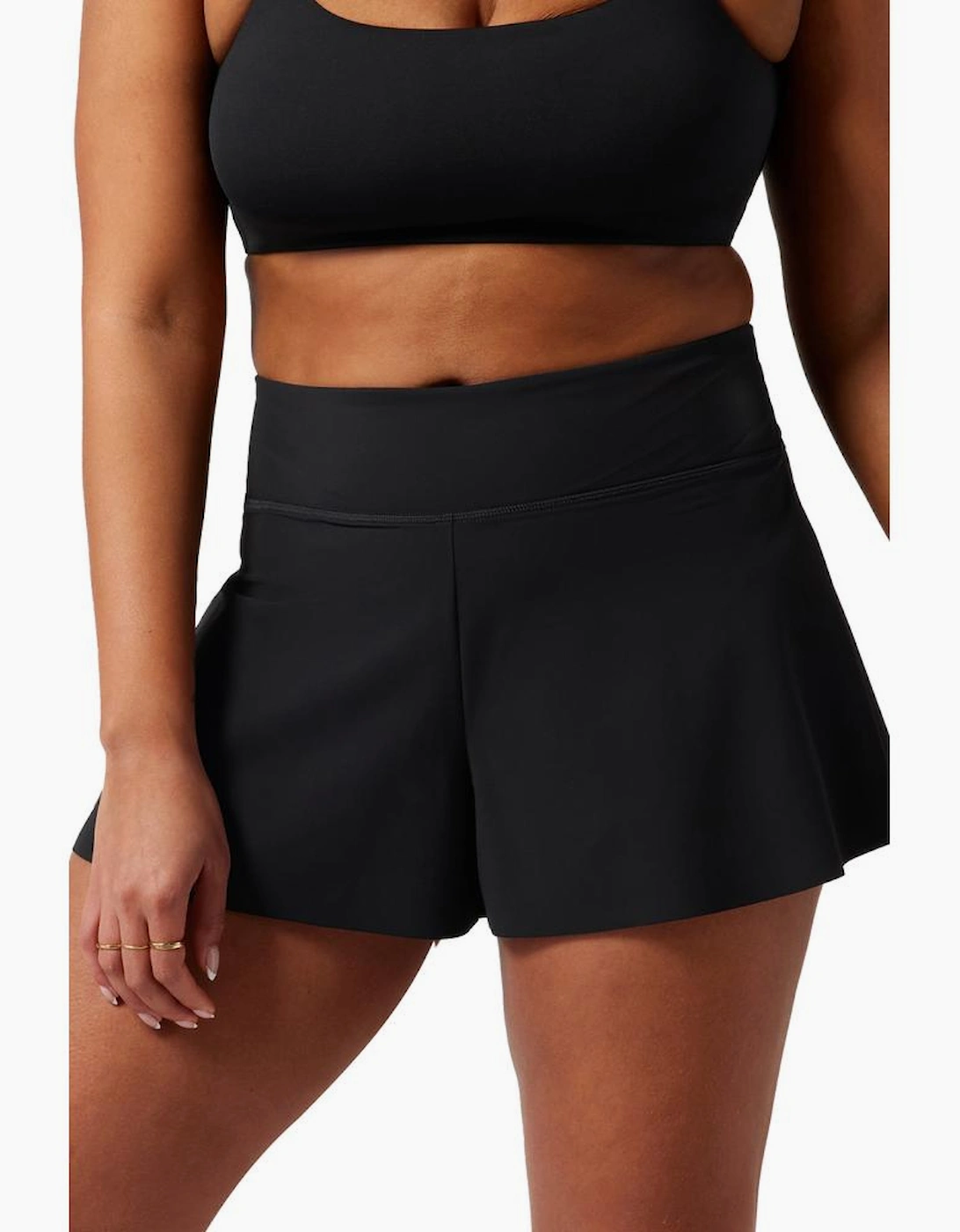 Black Solid Color High Waist Wide Leg Swim Bottom