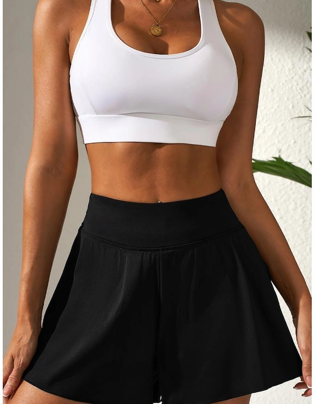Black Solid Color High Waist Wide Leg Swim Bottom