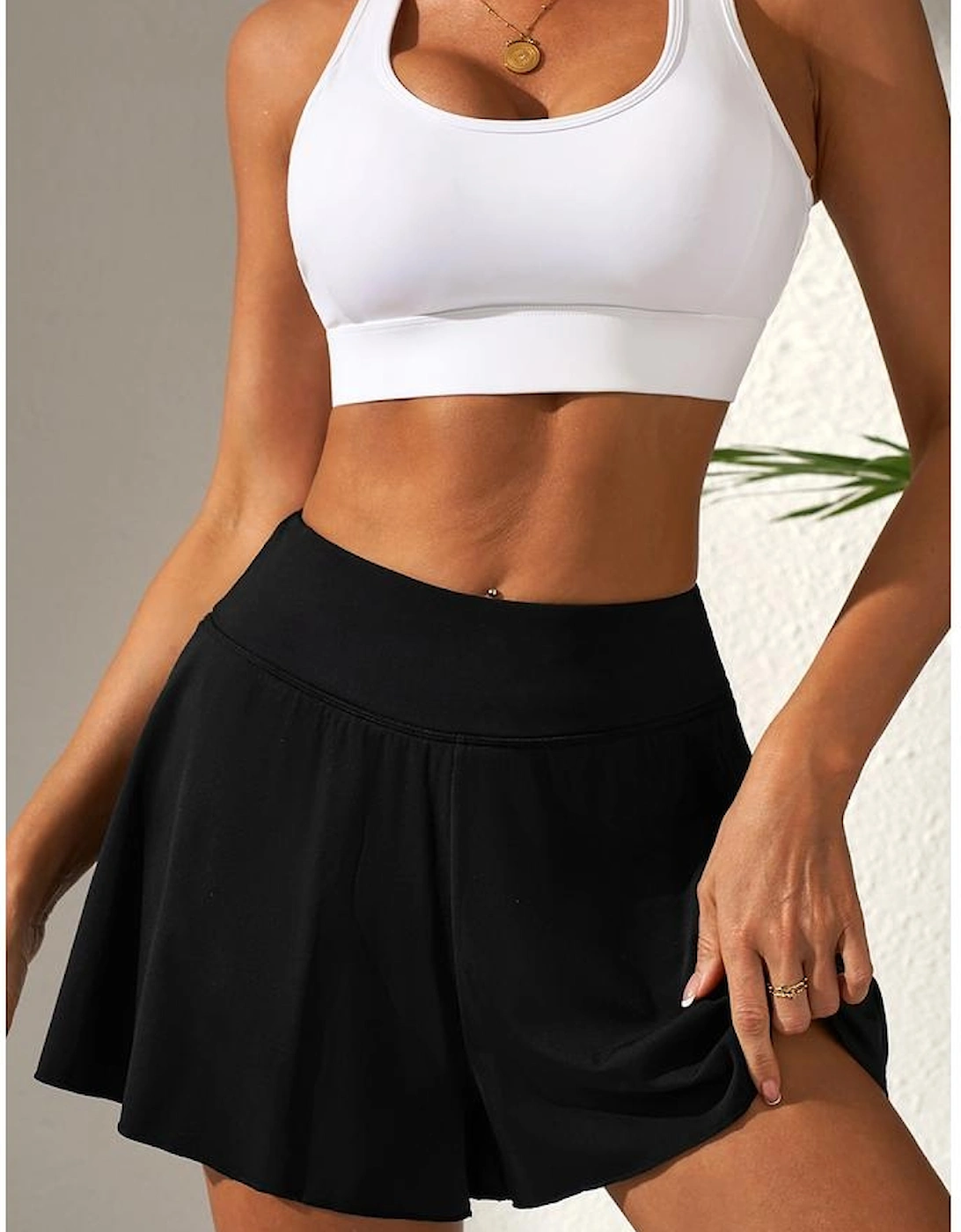 Black Solid Color High Waist Wide Leg Swim Bottom