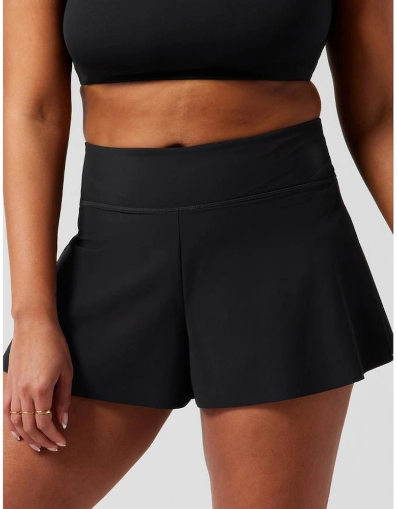 Black Solid Color High Waist Wide Leg Swim Bottom