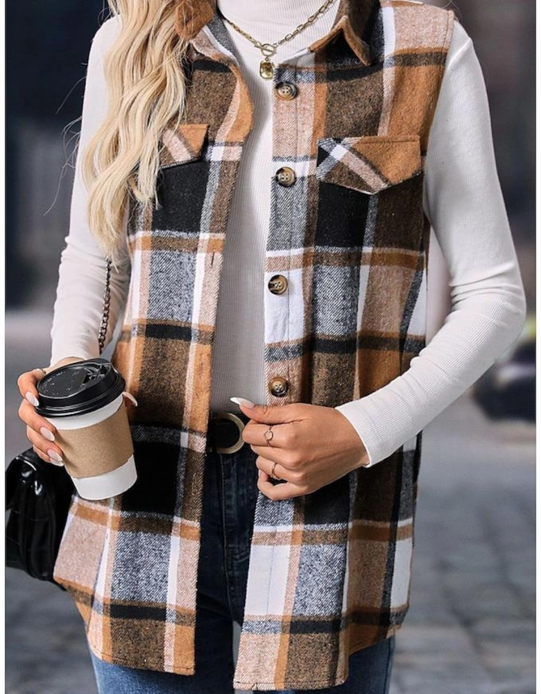 Straw Yellow Retro Plaid Button up Collared Vest