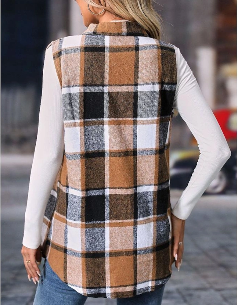 Straw Yellow Retro Plaid Button up Collared Vest