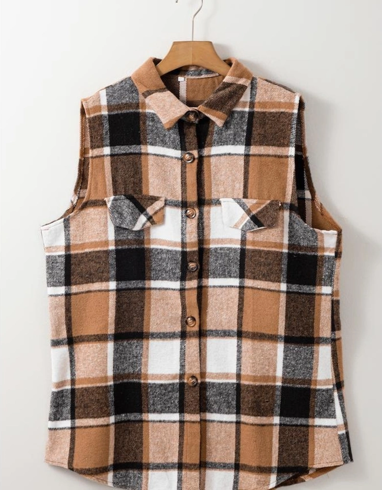 Straw Yellow Retro Plaid Button up Collared Vest