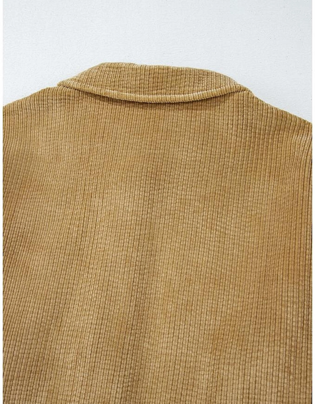 Light French Beige Patched Pocket Button Up Corduroy Shacket
