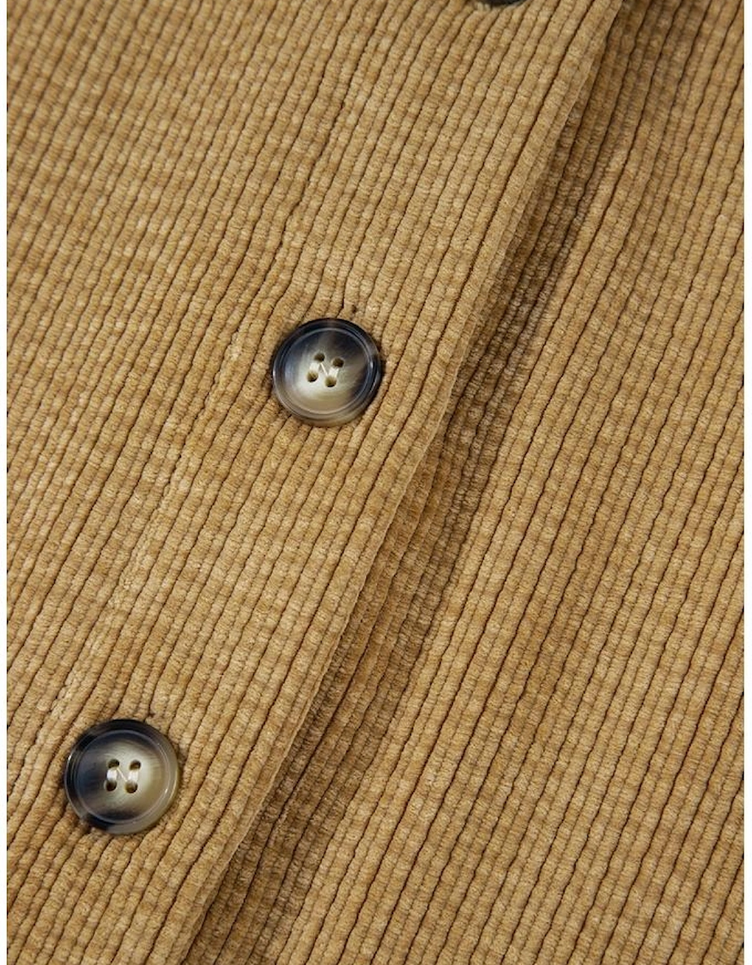 Light French Beige Patched Pocket Button Up Corduroy Shacket
