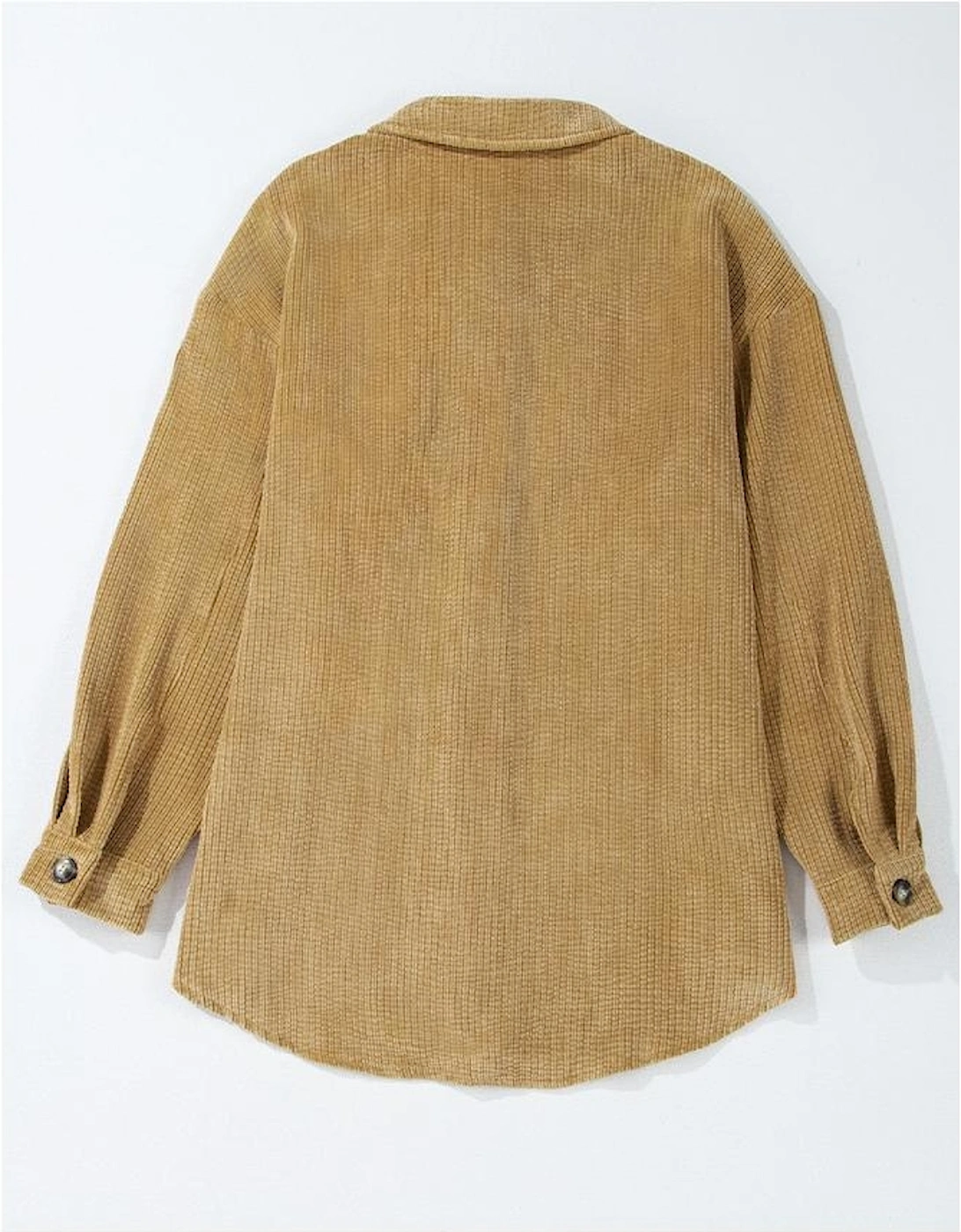 Light French Beige Patched Pocket Button Up Corduroy Shacket