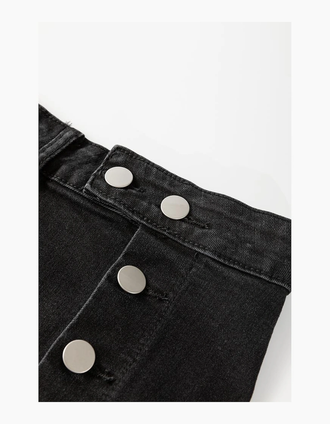 Black Button Fly Side Split High Waist Denim Midi Skirt