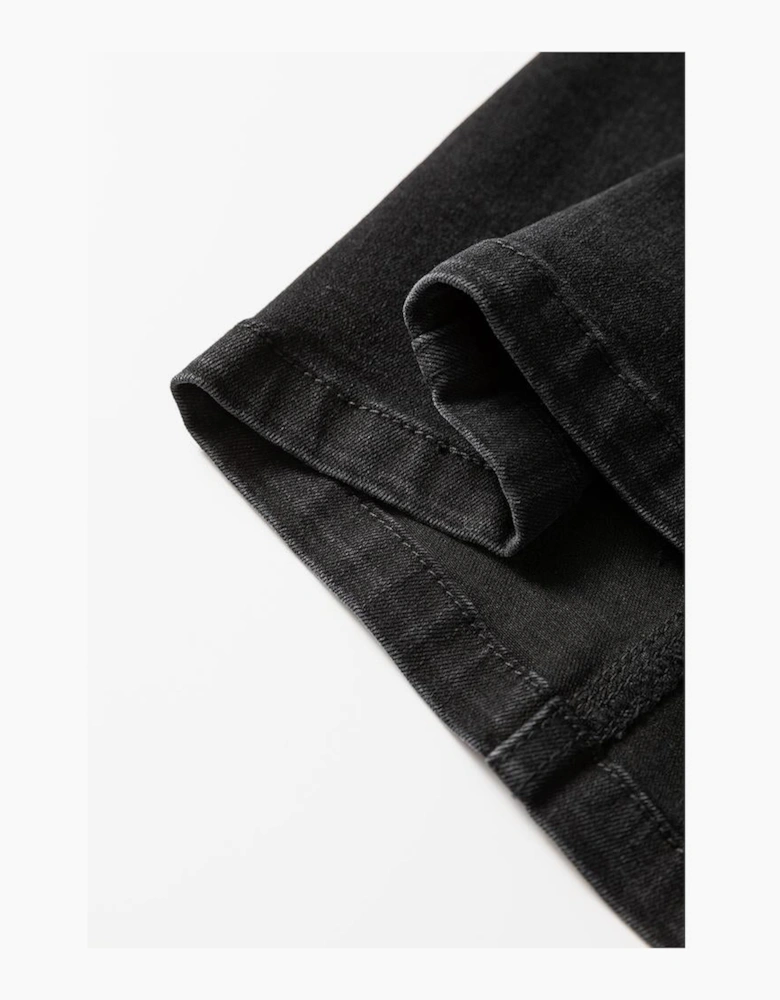 Black Button Fly Side Split High Waist Denim Midi Skirt