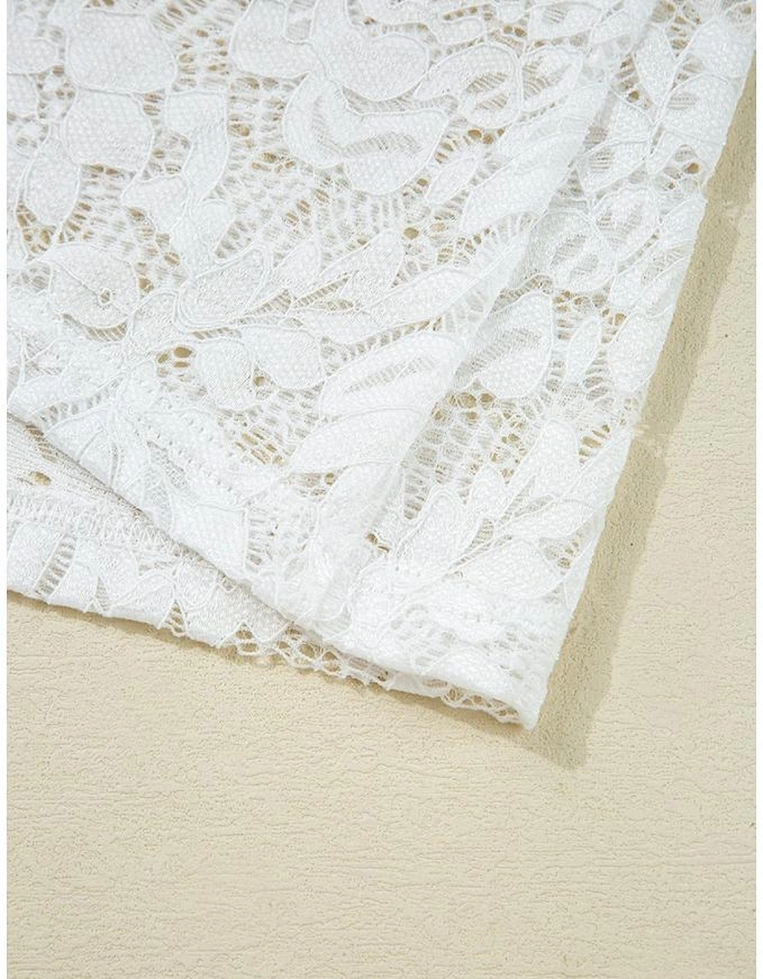 White Lace Crochet Bell Sleeve Mock Neck Blouse