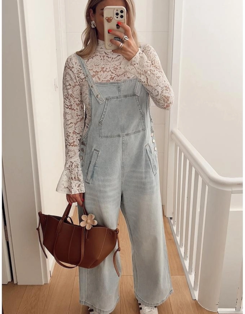 White Lace Crochet Bell Sleeve Mock Neck Blouse