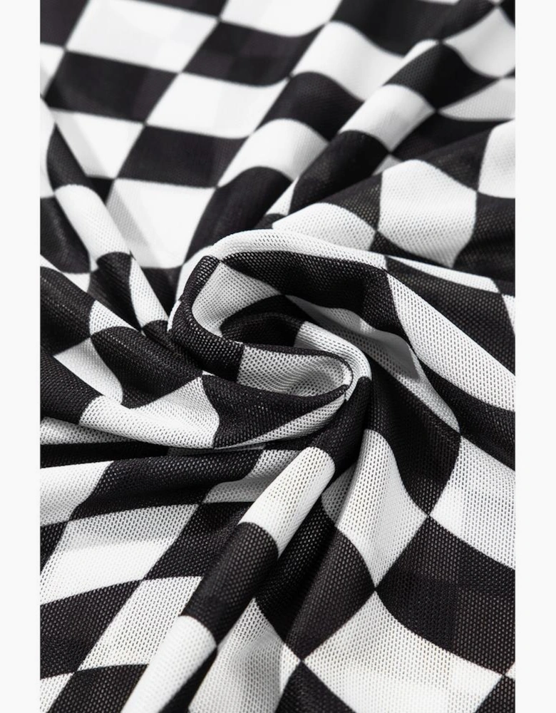 Black Checker Mesh Crew Neck T Shirt