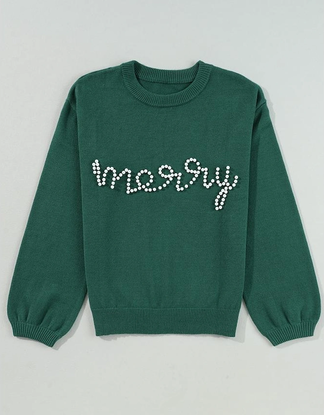 Blackish Green Pearl Beaded Merry Casual Sweater