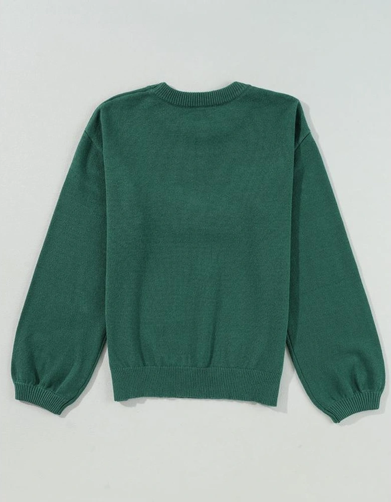 Blackish Green Pearl Beaded Merry Casual Sweater