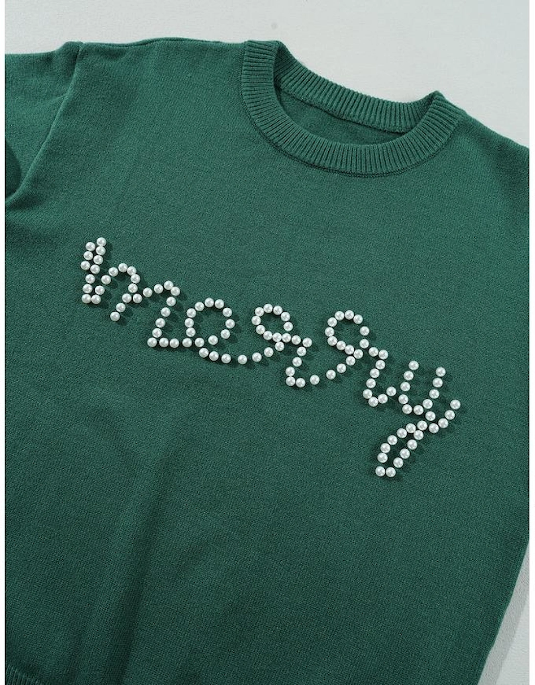Blackish Green Pearl Beaded Merry Casual Sweater