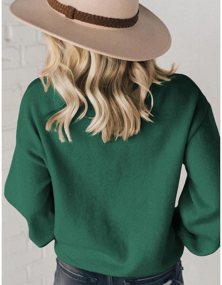 Blackish Green Pearl Beaded Merry Casual Sweater