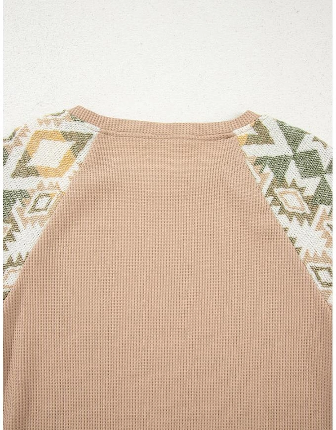 Smoke Gray Waffle Aztec Patchwork Raglan Sleeve Knit Top