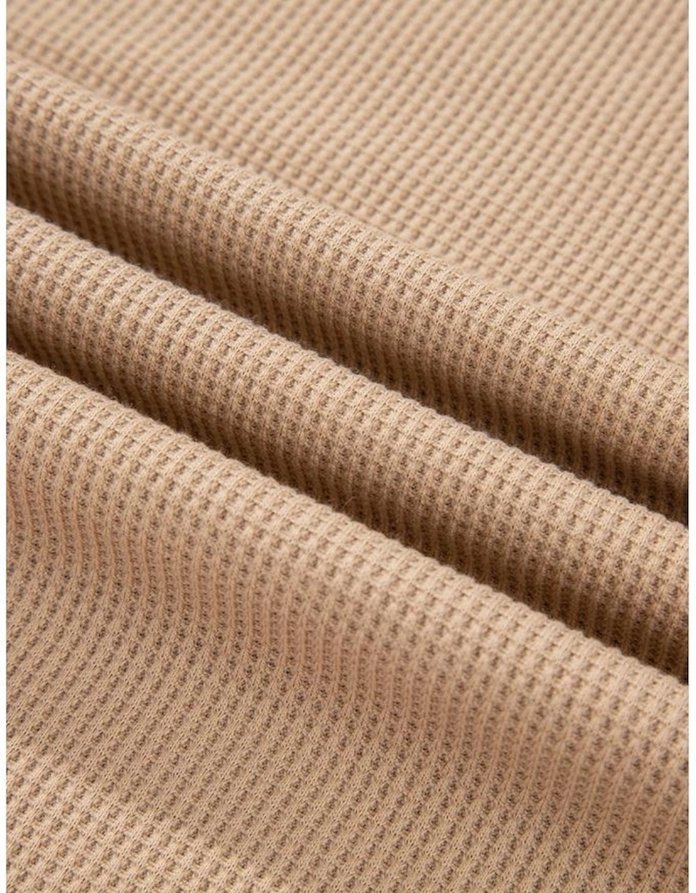 Smoke Gray Waffle Aztec Patchwork Raglan Sleeve Knit Top