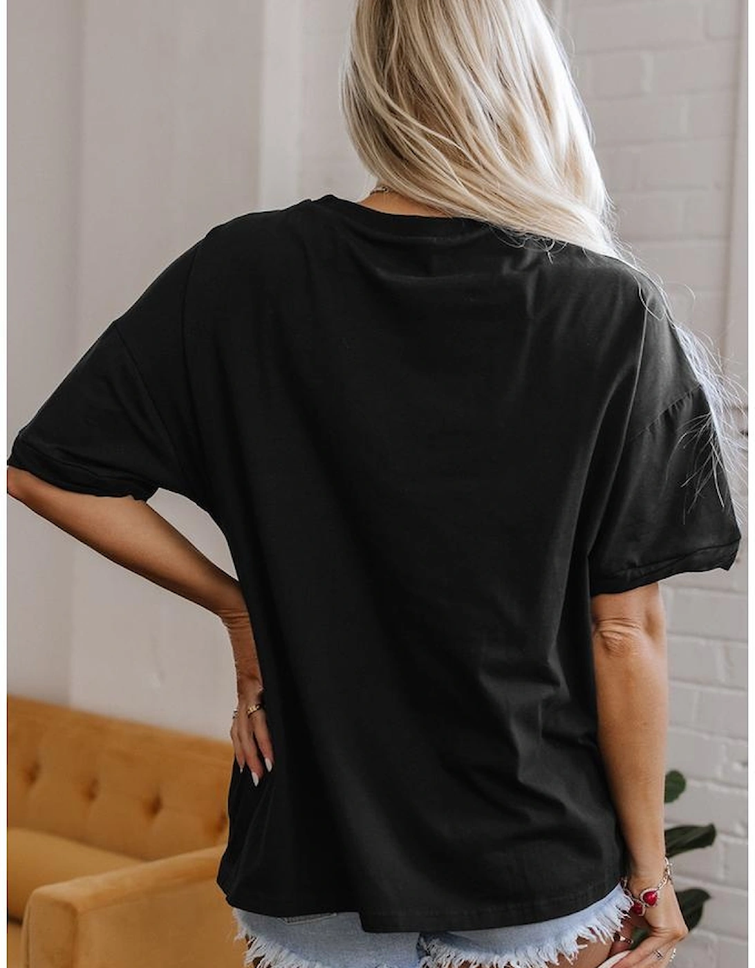 Black Western Horse Patched Crew Neck Graphic T Shirt