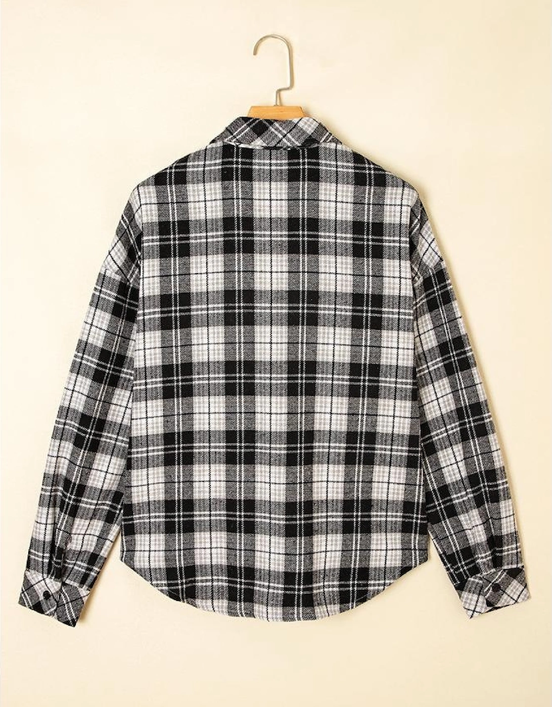 Black Plaid Print Chest Pockets Buttoned Shirt