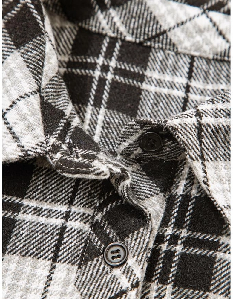 Black Plaid Print Chest Pockets Buttoned Shirt