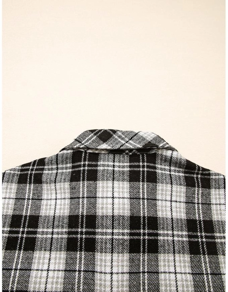 Black Plaid Print Chest Pockets Buttoned Shirt