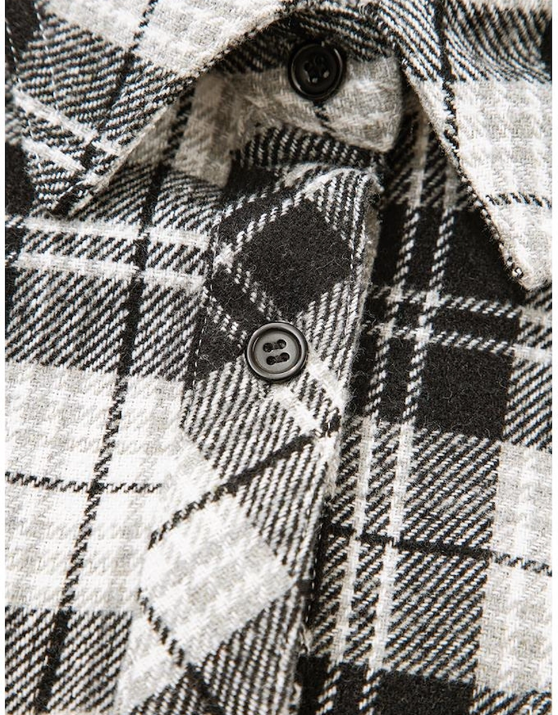 Black Plaid Print Chest Pockets Buttoned Shirt