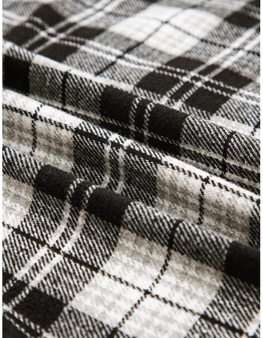 Black Plaid Print Chest Pockets Buttoned Shirt