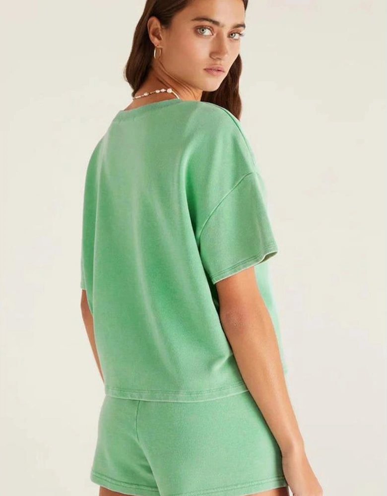 Mint Green Plus Size V Neck Tee Patched Pocket Drawstring Shorts Set