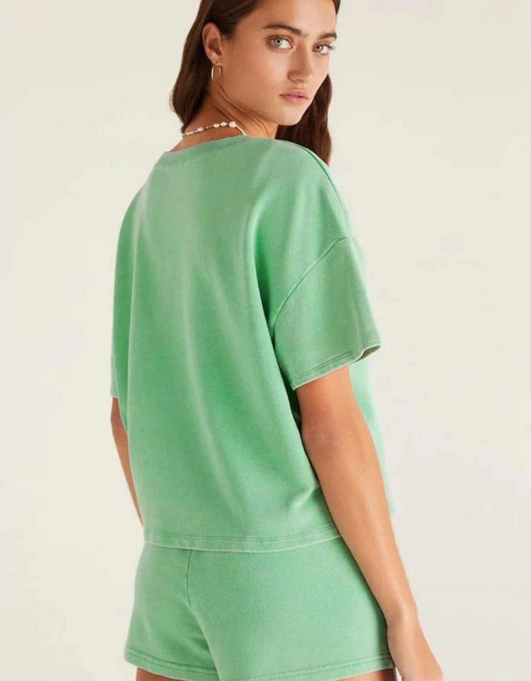 Mint Green Plus Size V Neck Tee Patched Pocket Drawstring Shorts Set, 15 of 14