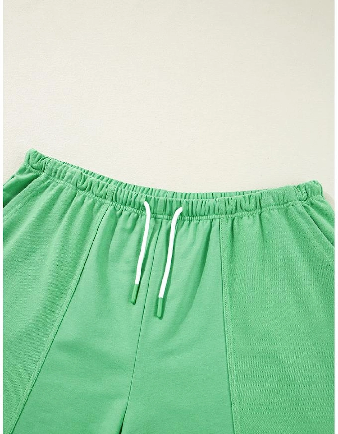 Mint Green Plus Size V Neck Tee Patched Pocket Drawstring Shorts Set
