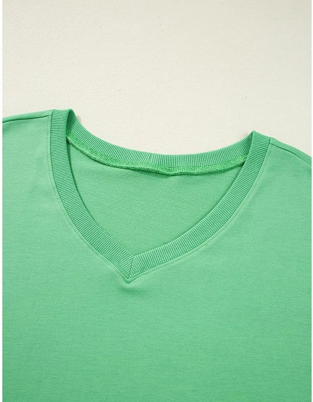 Mint Green Plus Size V Neck Tee Patched Pocket Drawstring Shorts Set