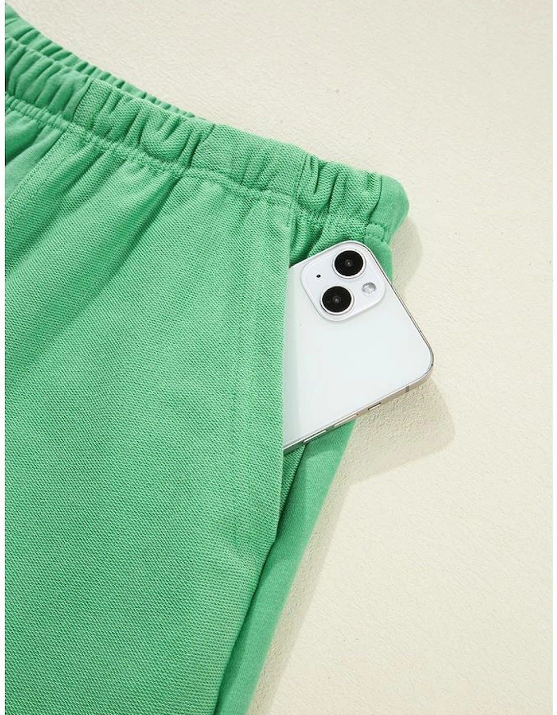 Mint Green Plus Size V Neck Tee Patched Pocket Drawstring Shorts Set