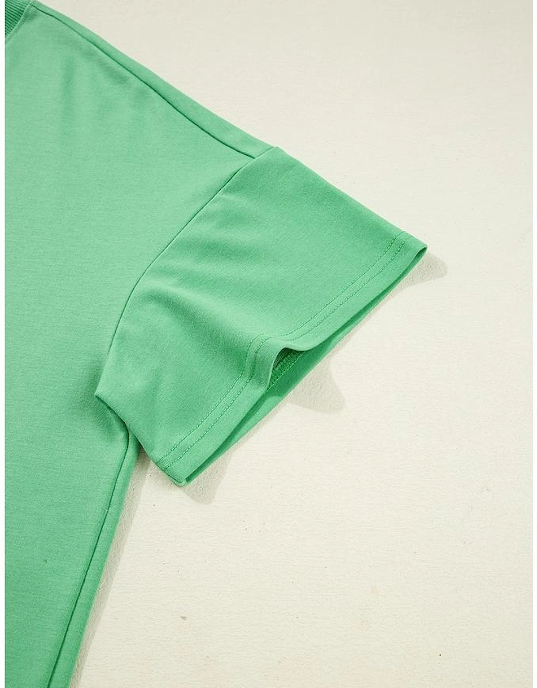 Mint Green Plus Size V Neck Tee Patched Pocket Drawstring Shorts Set