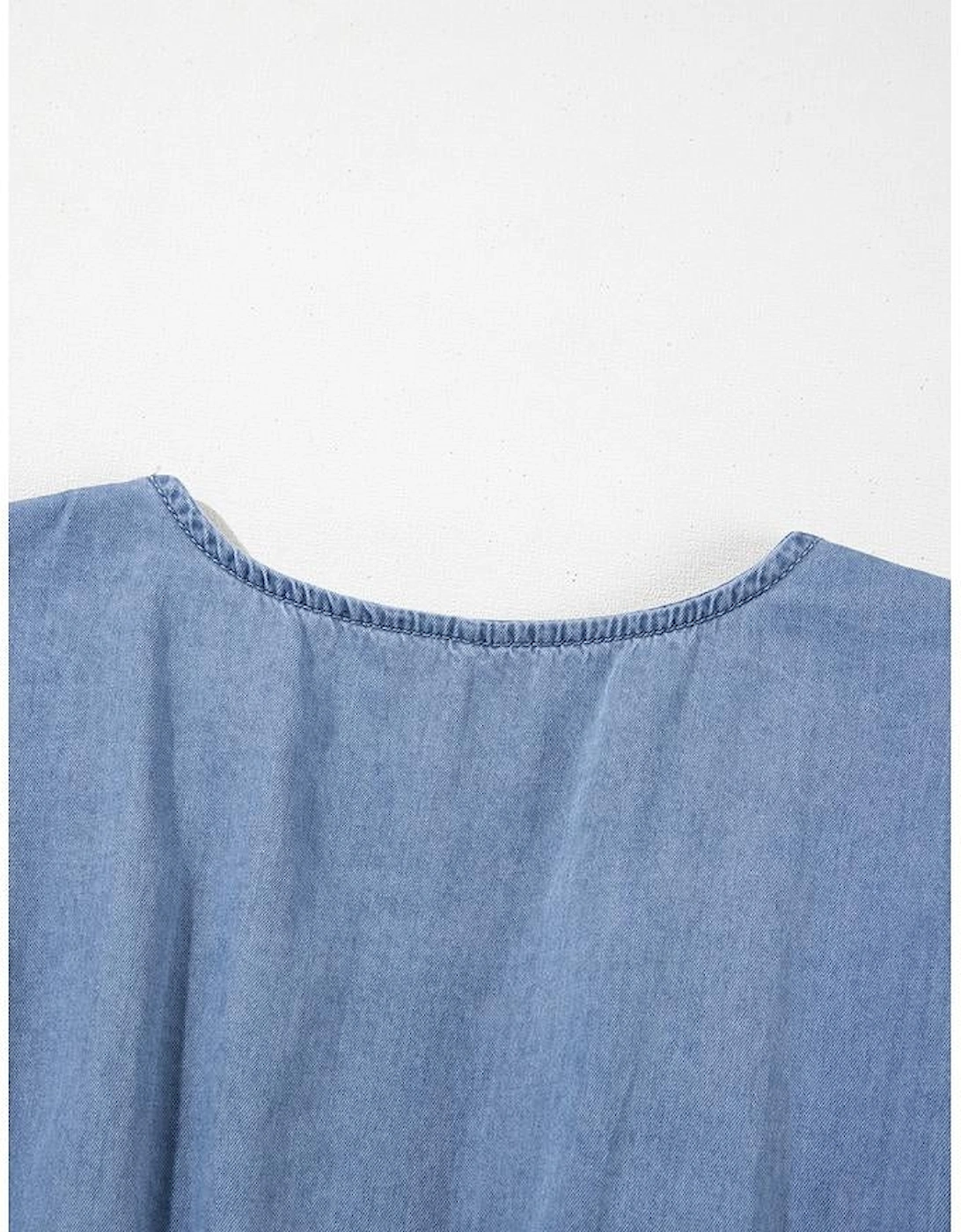 Ashleigh Blue Ruffled V Neck Smocked High Waist Denim Mini Dress