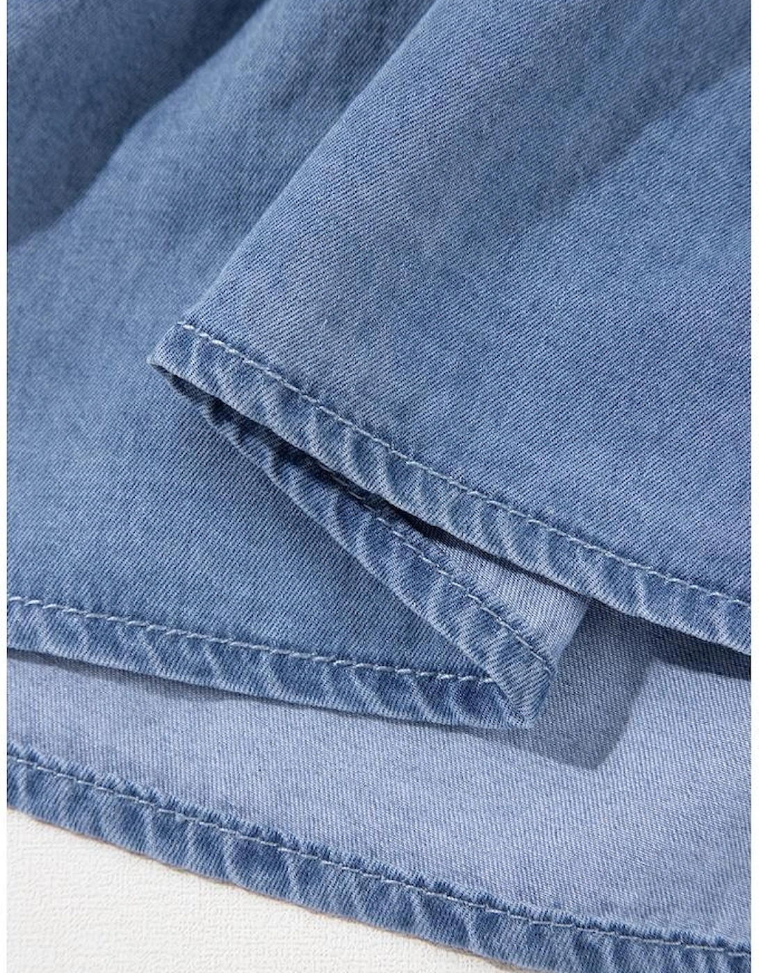 Ashleigh Blue Ruffled V Neck Smocked High Waist Denim Mini Dress