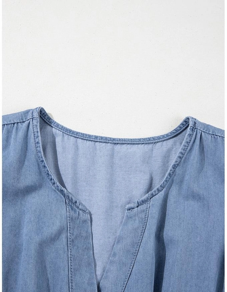 Ashleigh Blue Ruffled V Neck Smocked High Waist Denim Mini Dress