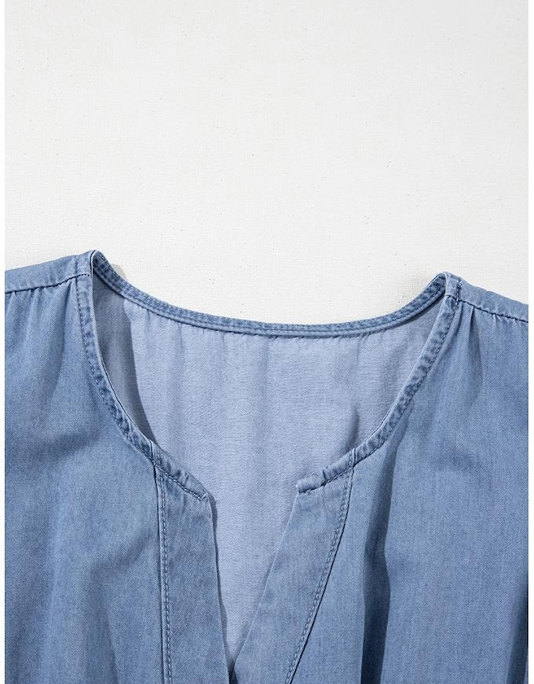 Ashleigh Blue Ruffled V Neck Smocked High Waist Denim Mini Dress