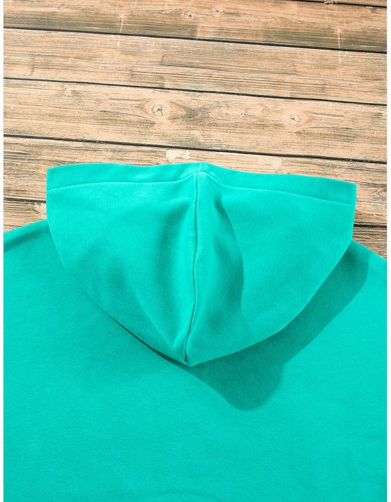 Aruba Blue Fleece Lined Half Zipper Kangaroo Pockets Loose Hoodie