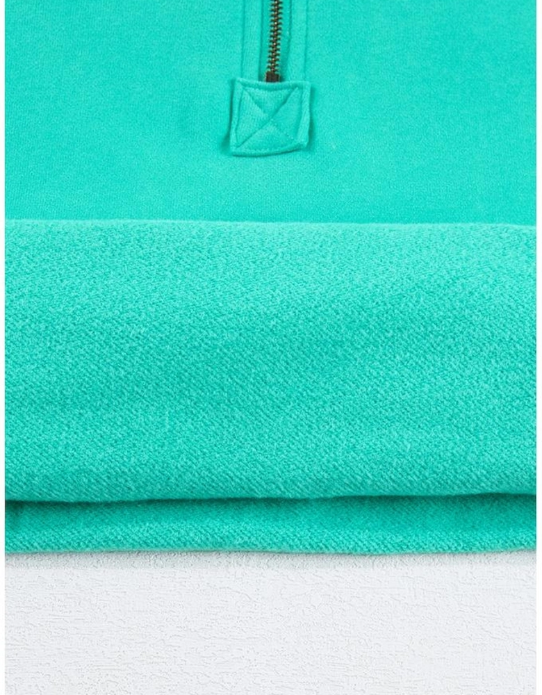 Aruba Blue Fleece Lined Half Zipper Kangaroo Pockets Loose Hoodie